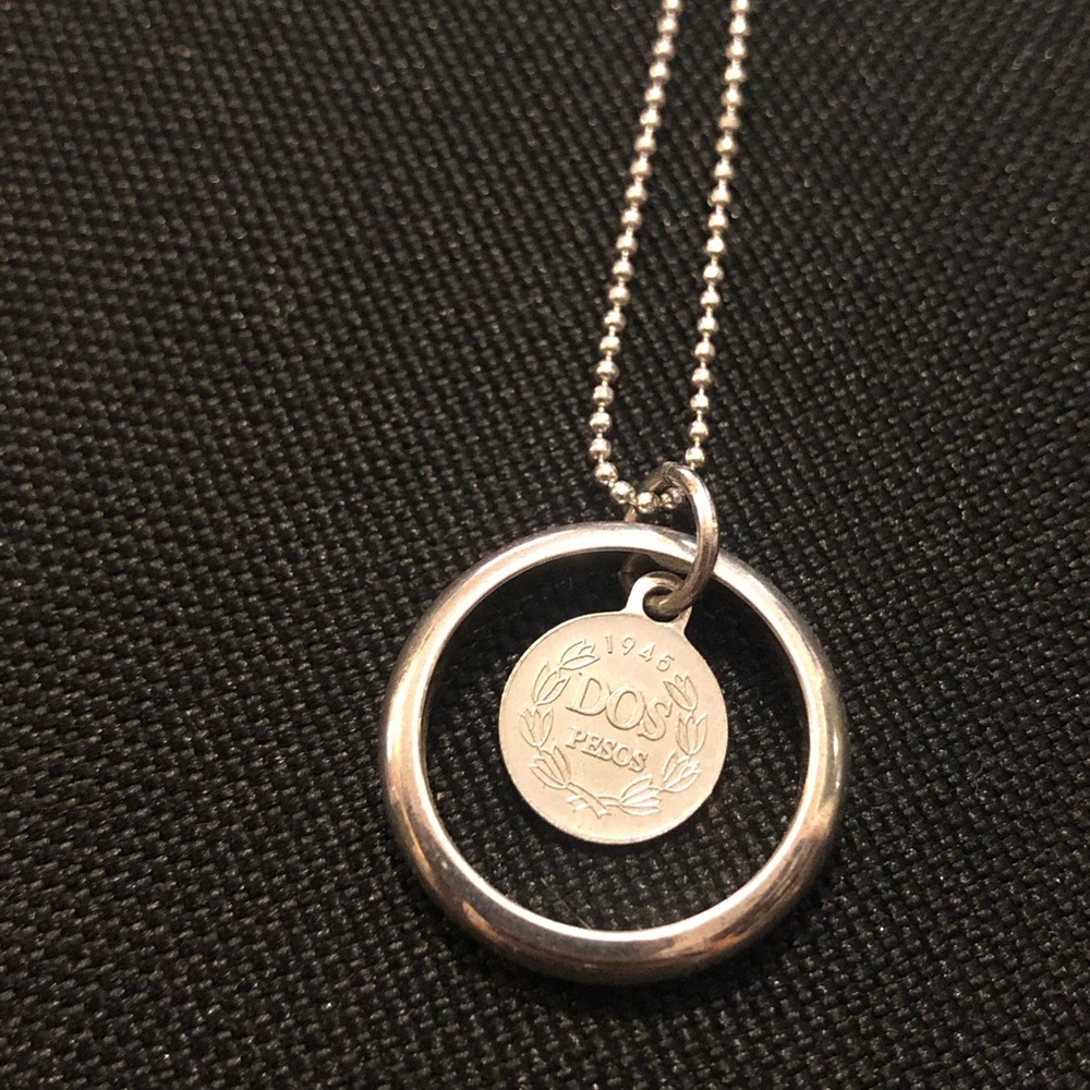 HELLO KITTY Silver-Tone Circular Coin Pendant Necklace - 1945 Dos Design